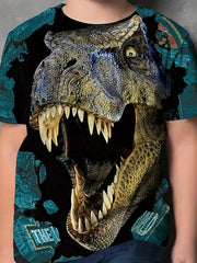 Dinosaur Print Kids T Shirt Short Sleeve Tee for Boys and Girls