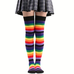 Rainbow Striped Thigh High Socks Halloween Cosplay Over The Knee Socks