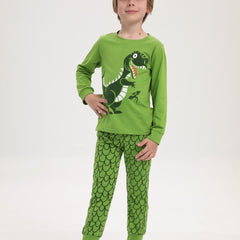 Boys 2pcs Dino Print Top & Pants Pajamas Set