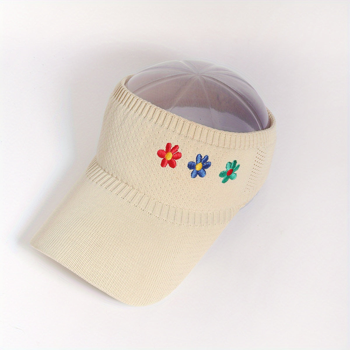 Flower Embroidery Visor Hat Mesh Knitted Sun Hat Baseball Cap For Women