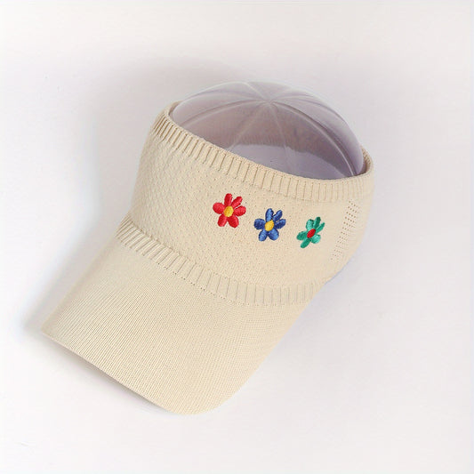 Flower Embroidery Visor Hat Mesh Knitted Sun Hat Baseball Cap For Women