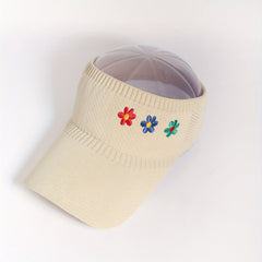 Flower Embroidery Visor Hat Mesh Knitted Sun Hat Baseball Cap For Women