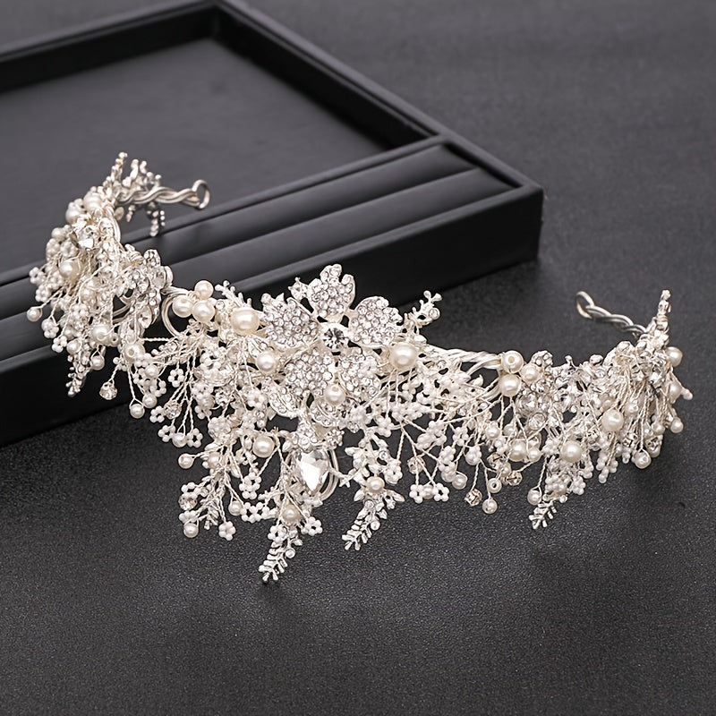 Silvery Crystal Flower Crown Wedding Headband Bride Tiara Headdress