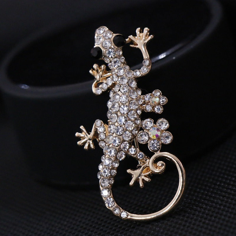 Rhinestone Lizard Brooch w/ Tassel Inlaid Faux Gemstone Accessory Sparkles