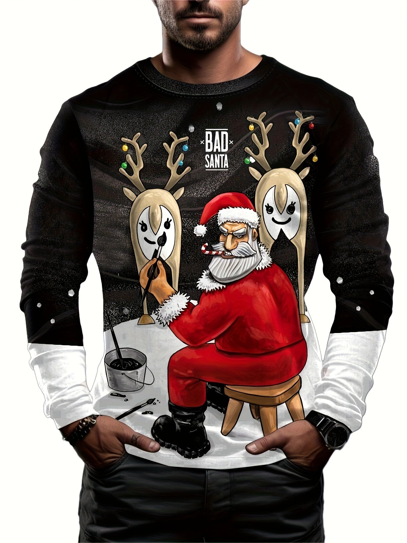 Christmas Santa Claus Print Men's Long Sleeve T-shirt