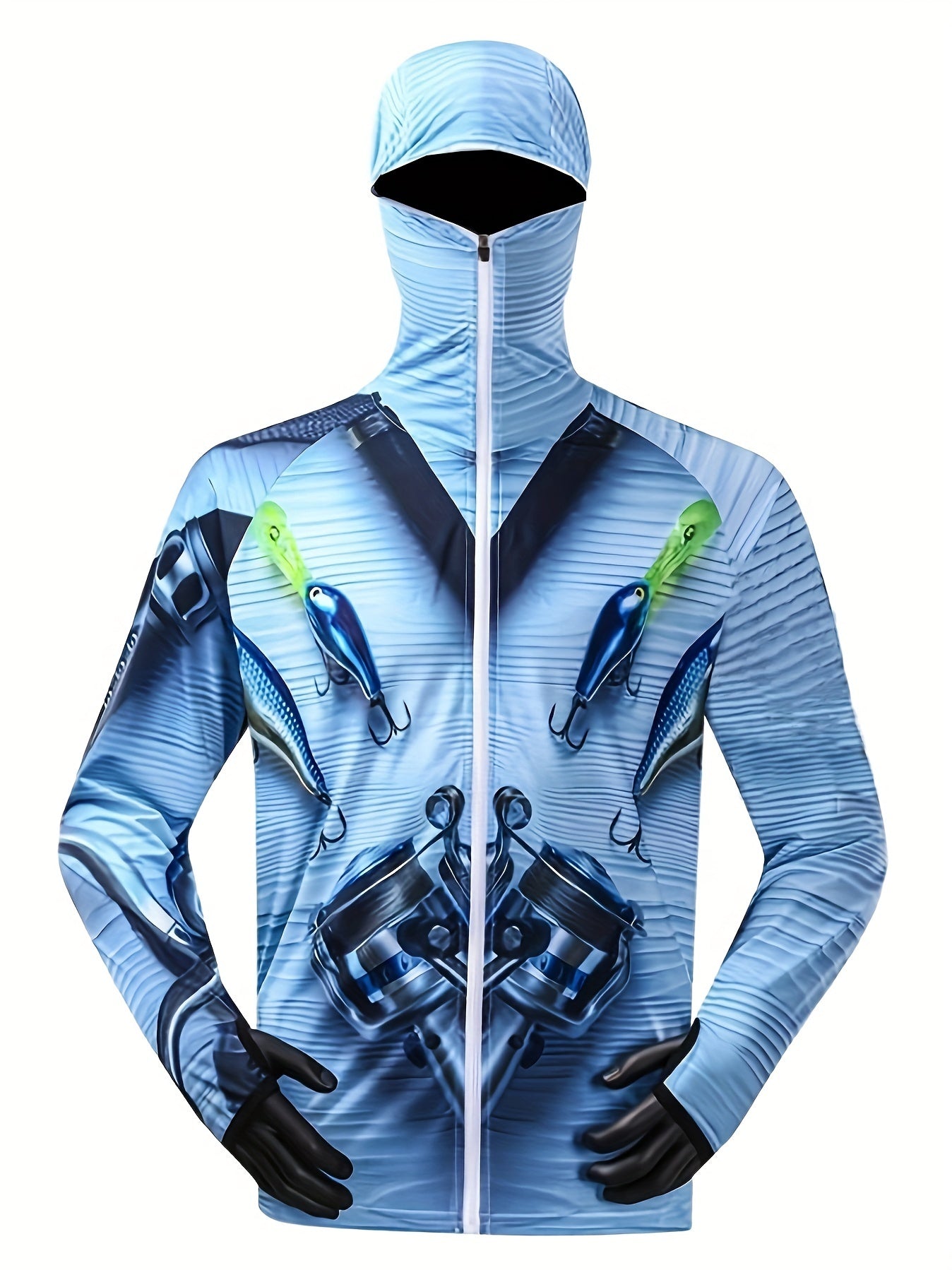 Men's Fish Pattern Block UPF 50 Sun Protection Hoodie Long Sleeve