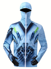 Men's Fish Pattern Block UPF 50 Sun Protection Hoodie Long Sleeve