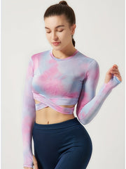Tie Dye Long Sleeve Yoga Top Thumb Hole Running Workout Top