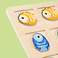 Colorful Wooden Fish Game Find Direction Logic Training Toy with 30 Cards