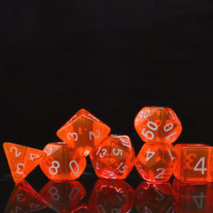 7pcs Transparent Orange Glitter Polyhedral Dice Set