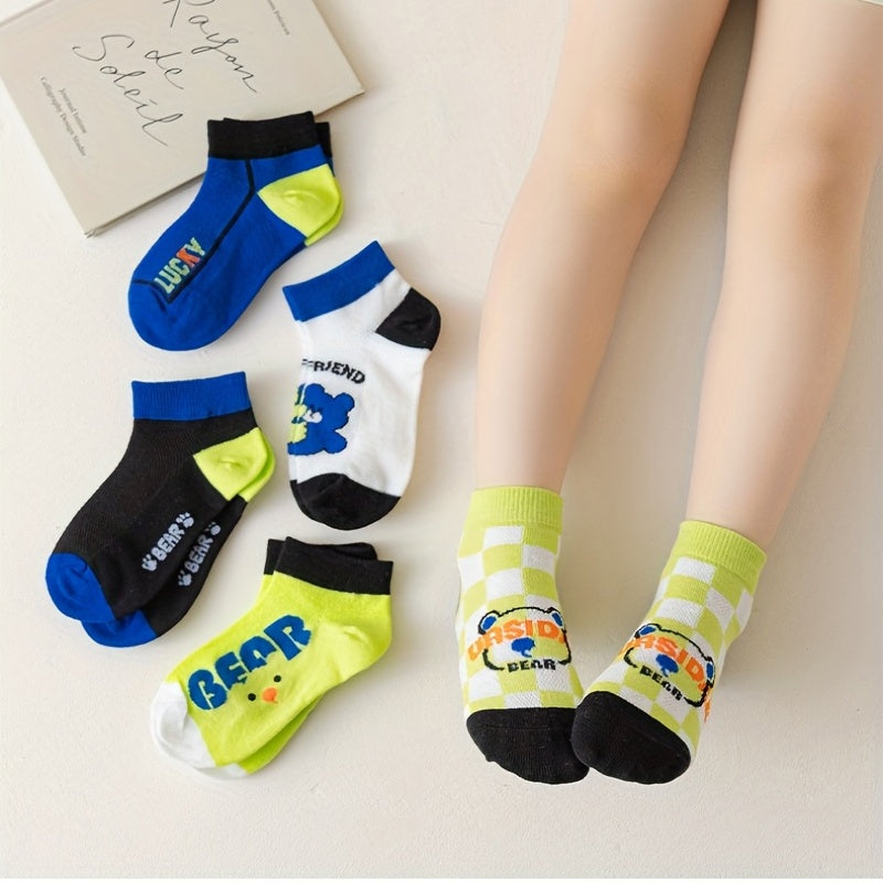 5 Pairs Kids Bear Socks Comfortable Low Cut Ankle Socks Boys Girls Cotton
