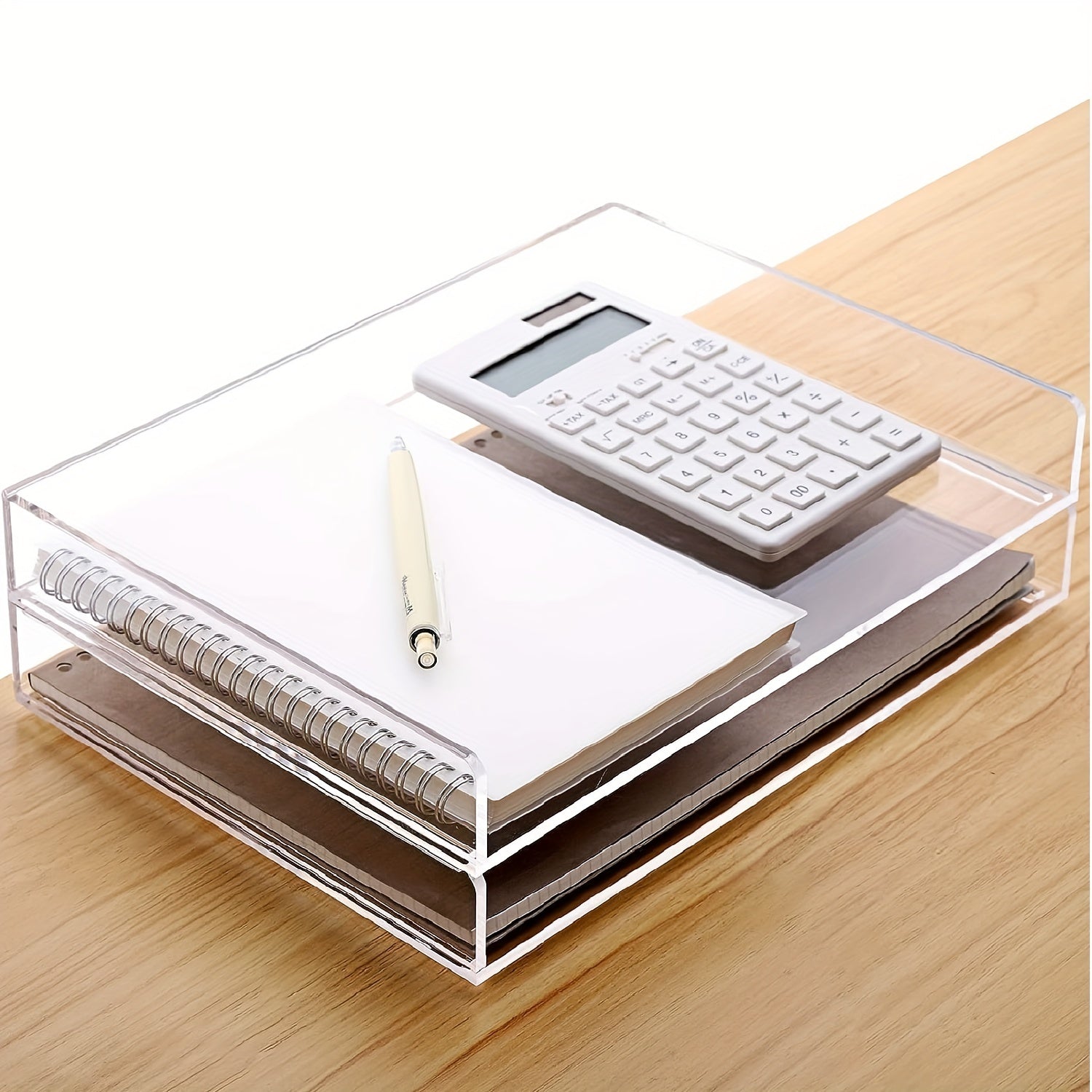 Clear Acrylic Desk Organizer 2 Tier Paper Tray Stackable File Holder