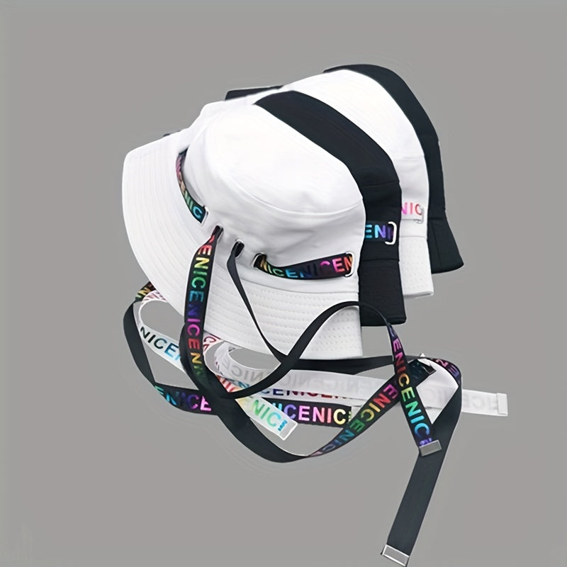 Colorful Ribbon Hip Hop Bucket Hat Solid Kpop Sunscreen Basin Hat
