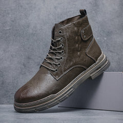 Men's Croc Print Casual Lace-up Boots w/ Buckle Decor