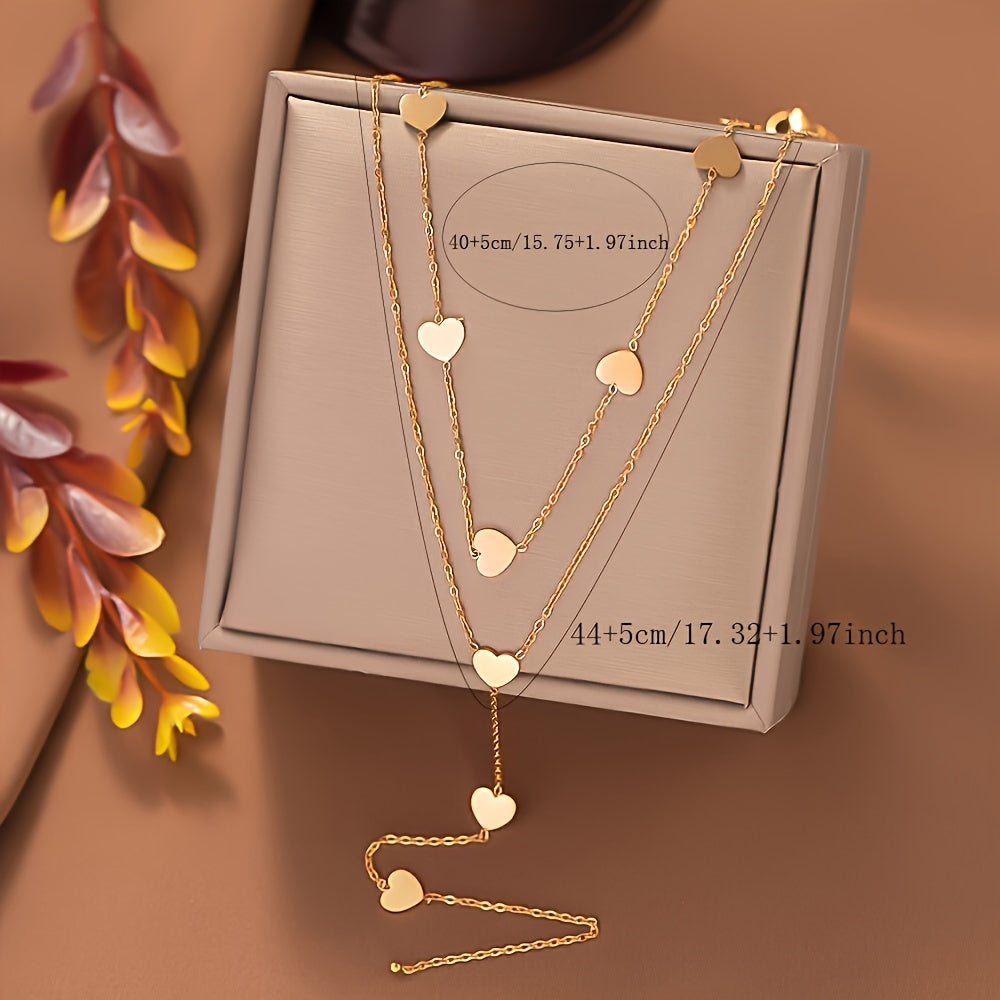 Golden Heart Pendant Necklace Double Layer Chain Necklace Jewelry