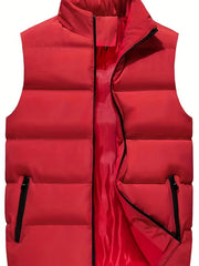 Unisex Winter Vest Men's Zipper Pockets Stand Collar Zip Up Vest