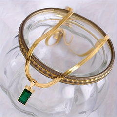 Green Crystal Zircon Necklace Stainless Steel