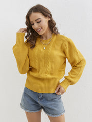 Twist Patten Crew Neck Pullover Sweater Womens Fall Winter Casual Lantern Sleeve