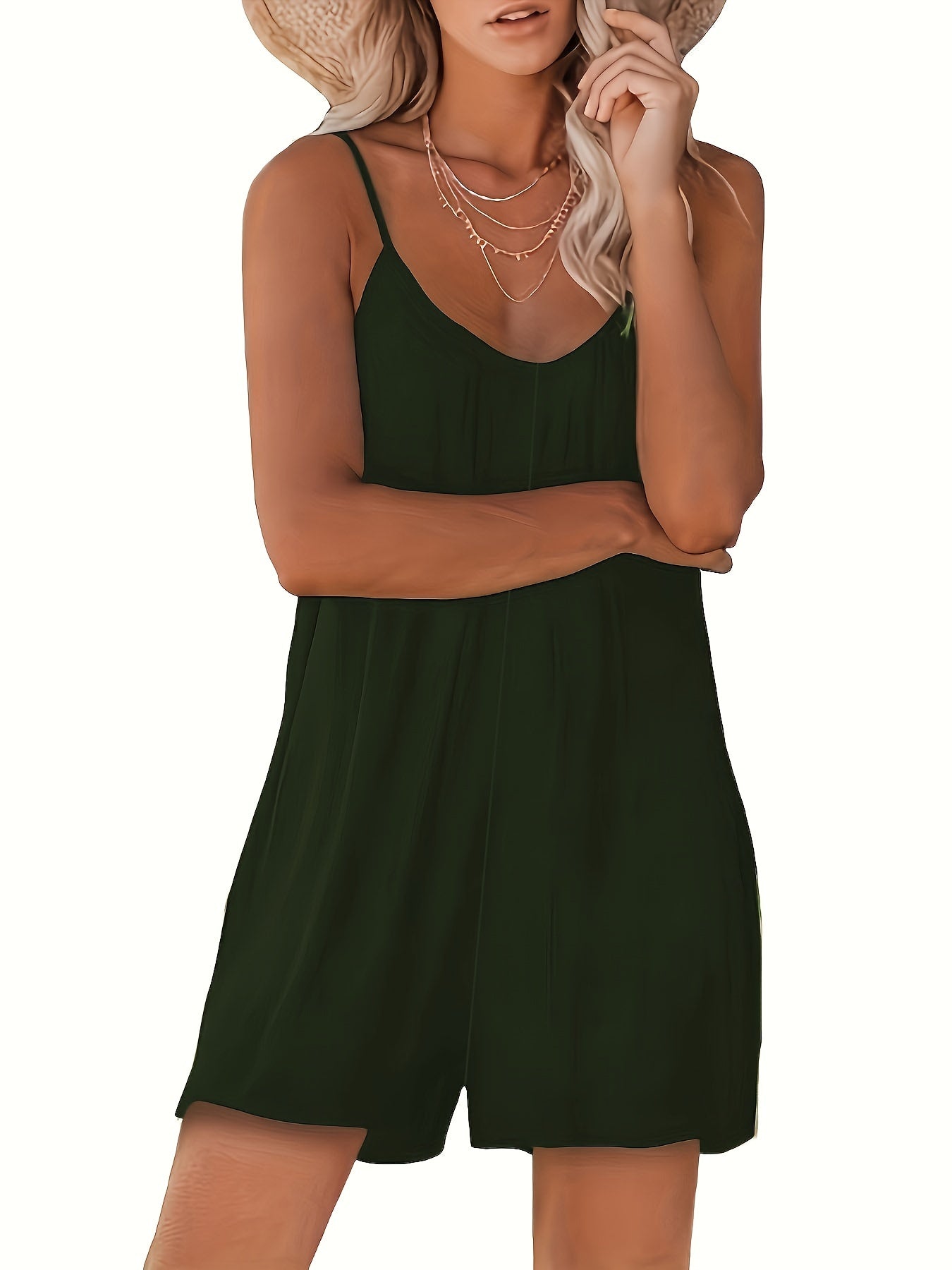 Spaghetti Strap Romper Jumpsuit Sleeveless Cami Casual Women's Summer Clothing