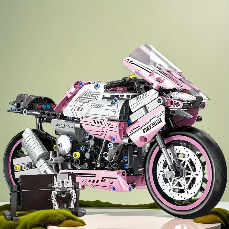 2710pcs Pink Motorcycle Building Block Set Stylish Toy Model Realistic Details