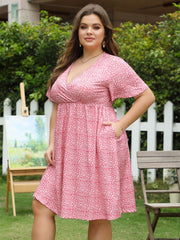 Casual Dress Women's Plus Allover Print Short Sleeve Midi Dress