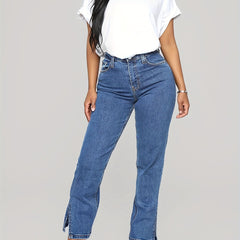 High Waist Non Stretch Casual Denim Pants