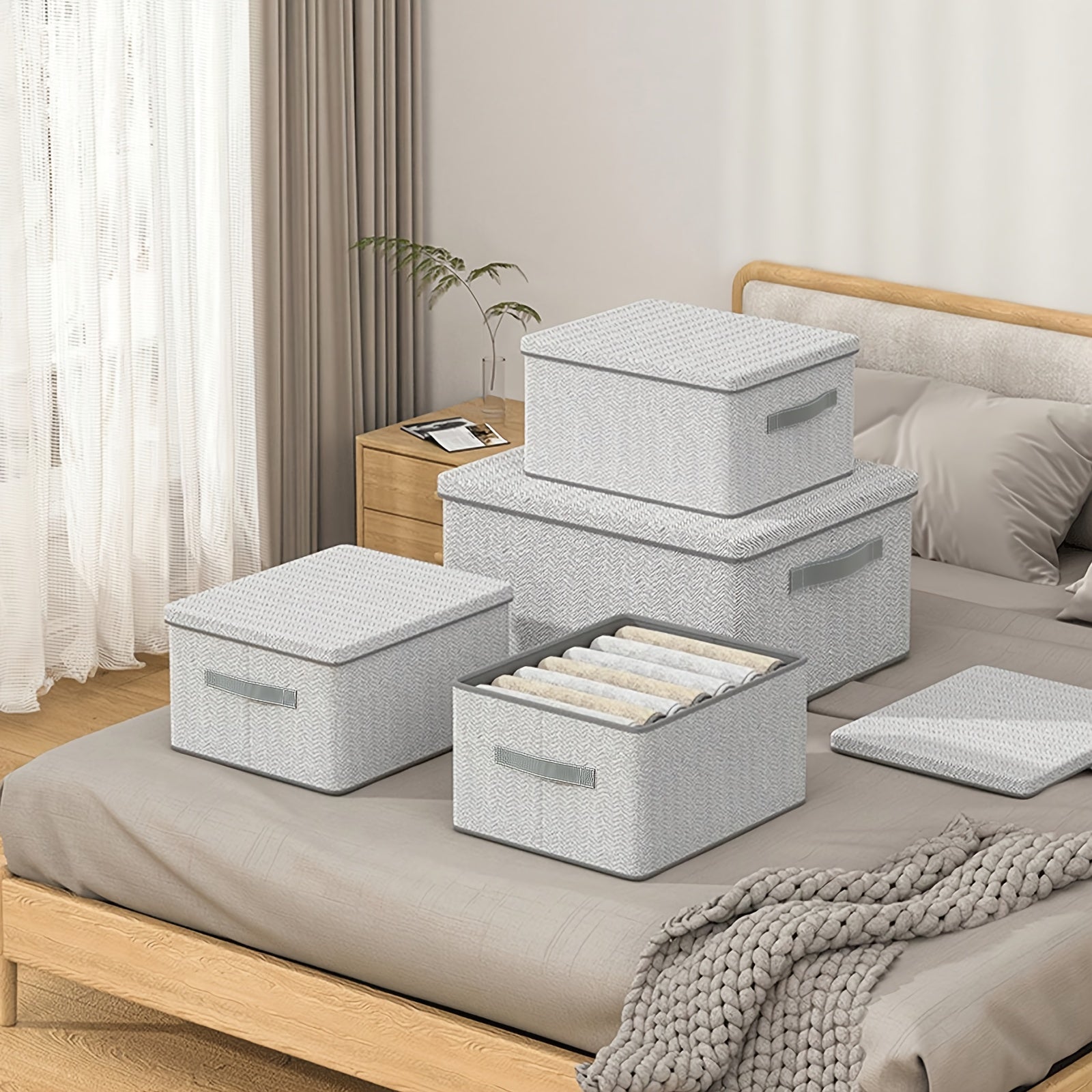 Foldable Storage Box with Lid Dust Proof Organizer for Clothes and Bedding