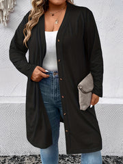Women's Plus Solid Button Up Long Sleeve Cardigan
