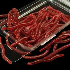 50pcs 3-in Red Earthworm Artificial Soft Fishing Baits for Bass Trout Tackle