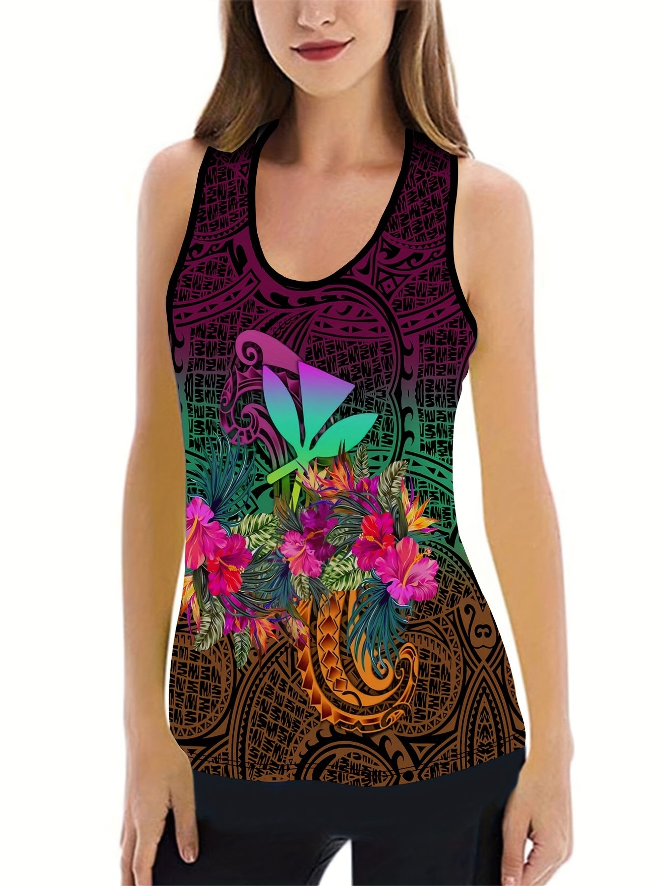 Hawaii Floral Print Tank Top & Leggings Set