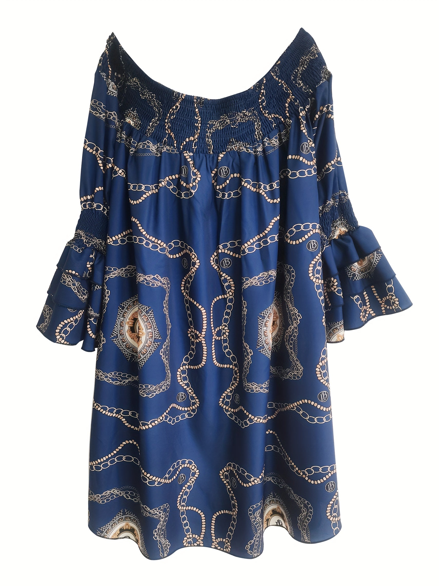 Casual Dress Women's Plus Chain Print Layered Sleeve Dress