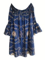 Casual Dress Women's Plus Chain Print Layered Sleeve Dress