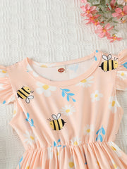 3pcs Girls' Summer Dresses Bee Flower Pattern Princess Dress