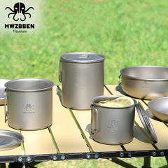 HWZBBEN Titanium Mug 350ml Portable Folding Cup + Lid