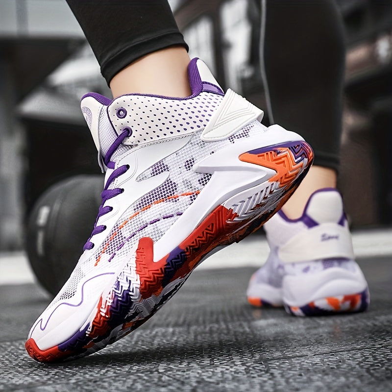 Men's Purple High Top Basketball Shoes Breathable Non-slip