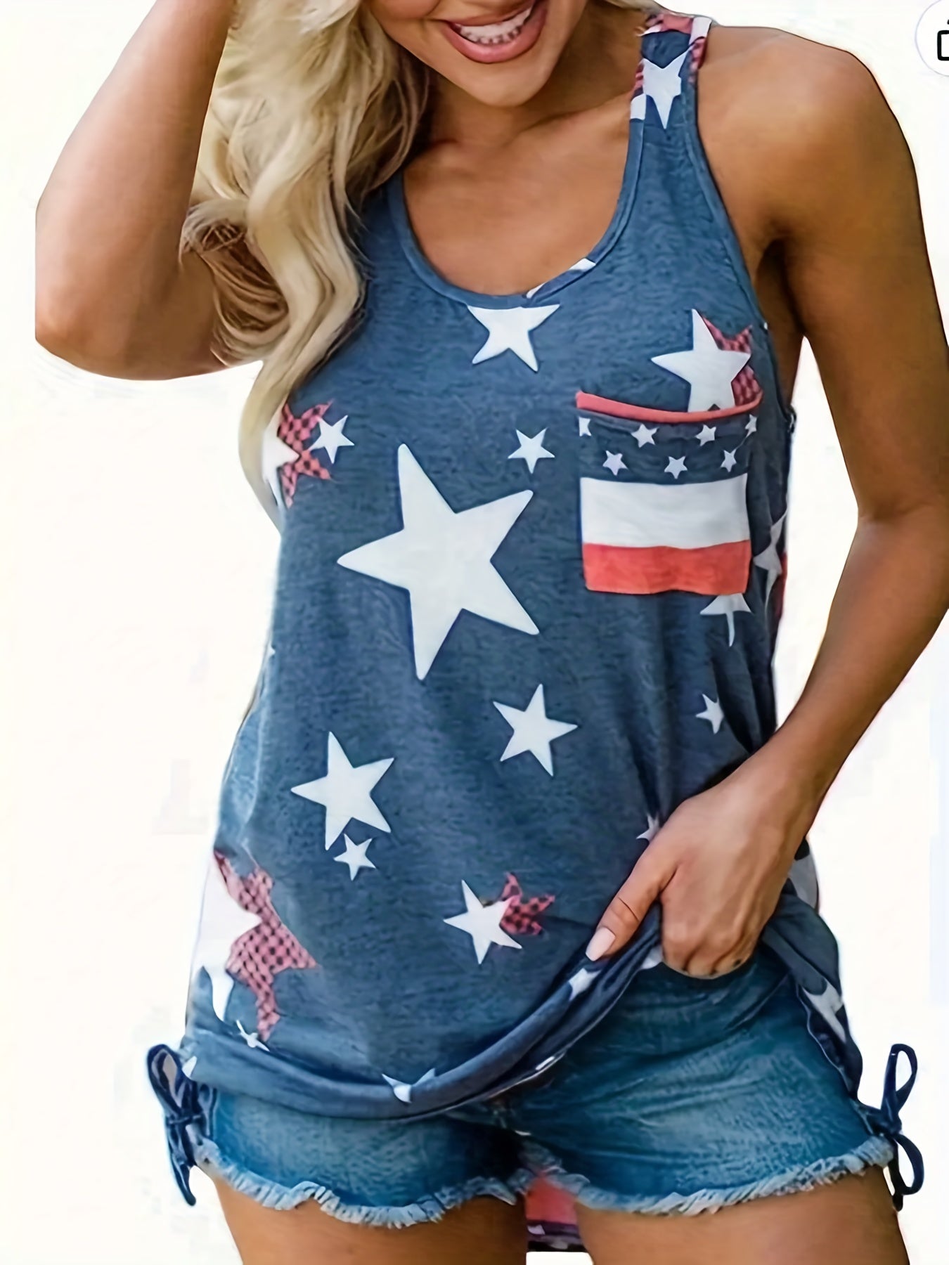Star Print Tank Top Women's Round Neck Slight Stretch