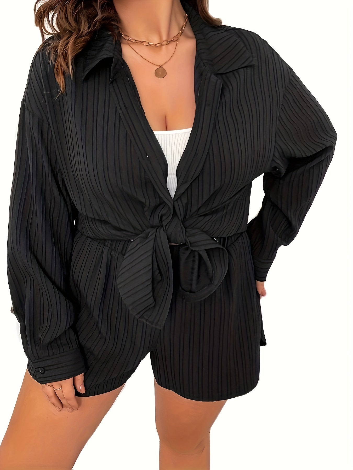 Striped Long Sleeve Shirt & Shorts Set
