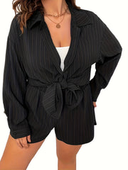 Striped Long Sleeve Shirt & Shorts Set