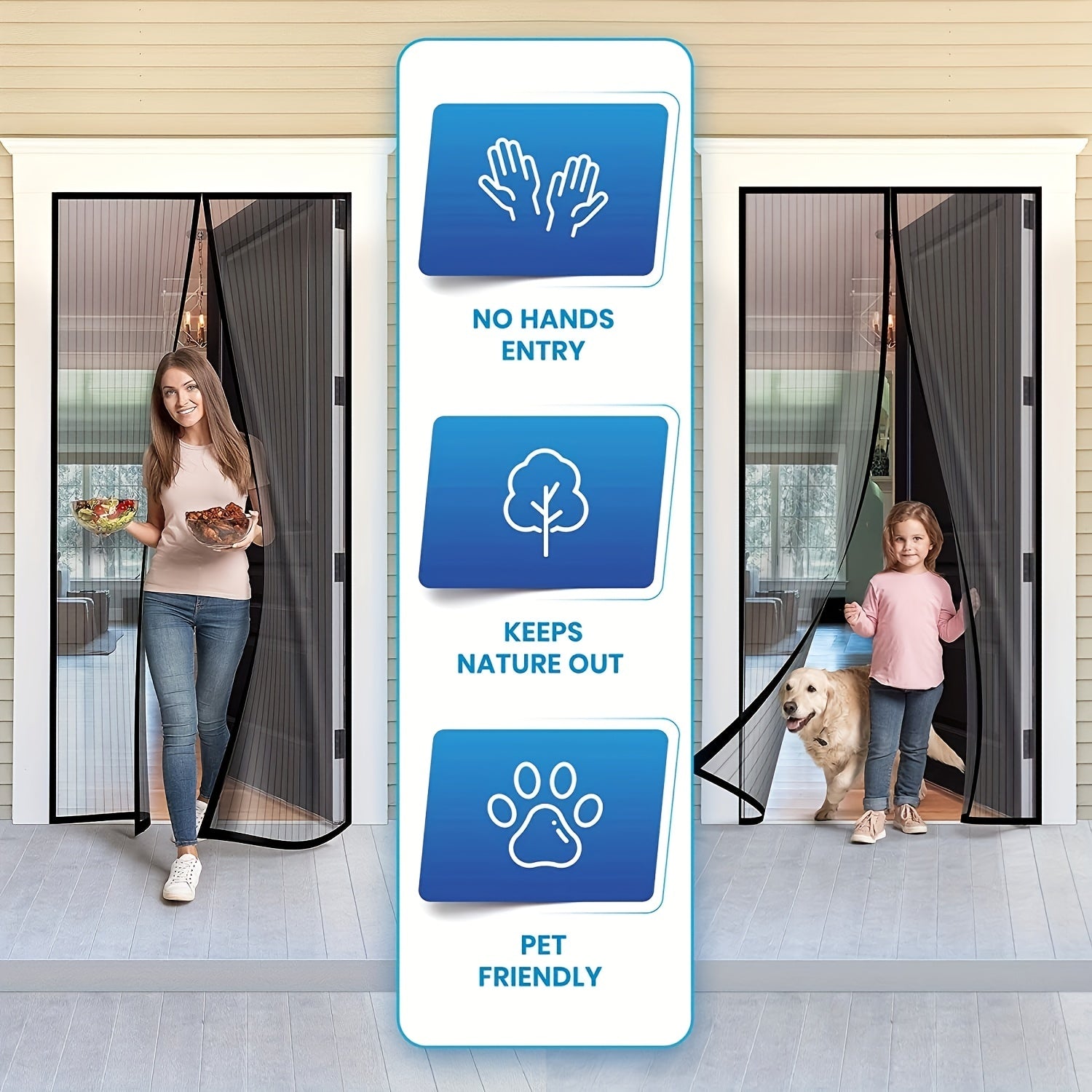 Magnetic Screen Door Self Sealing Hands Mesh Keeps Bugs Out