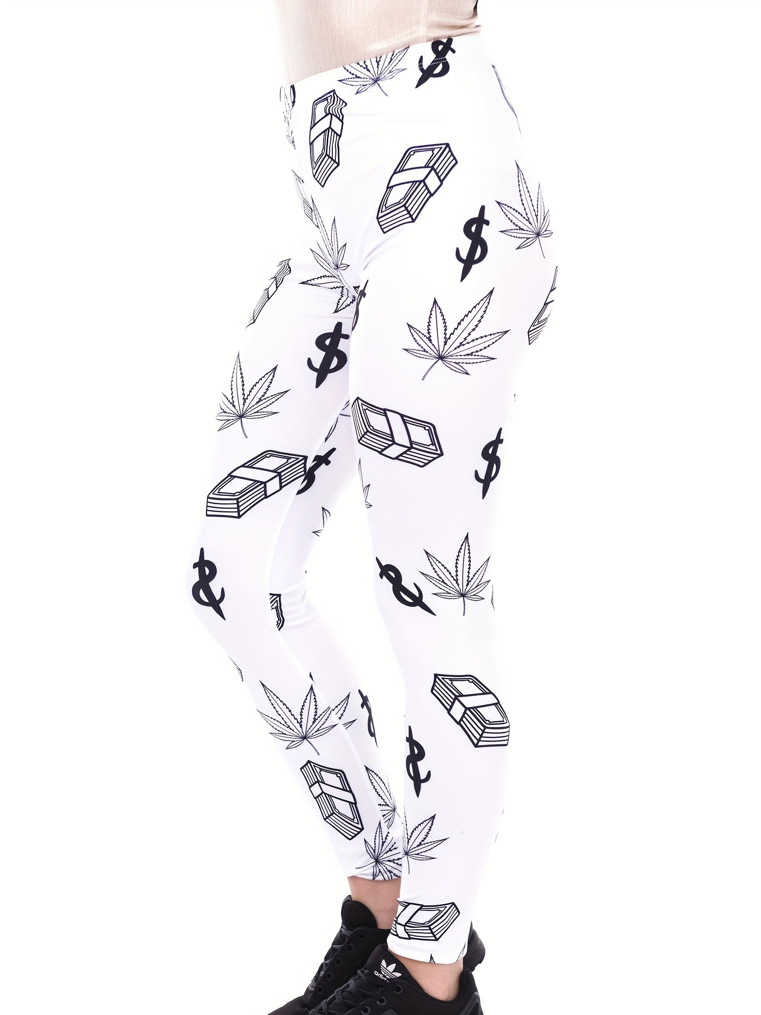Money Print Skinny Leggings Casual Stretchy Women's Clothing