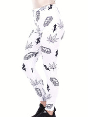 Money Print Skinny Leggings Casual Stretchy Women's Clothing