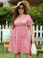 Casual Dress Women's Plus Allover Print Short Sleeve Midi Dress