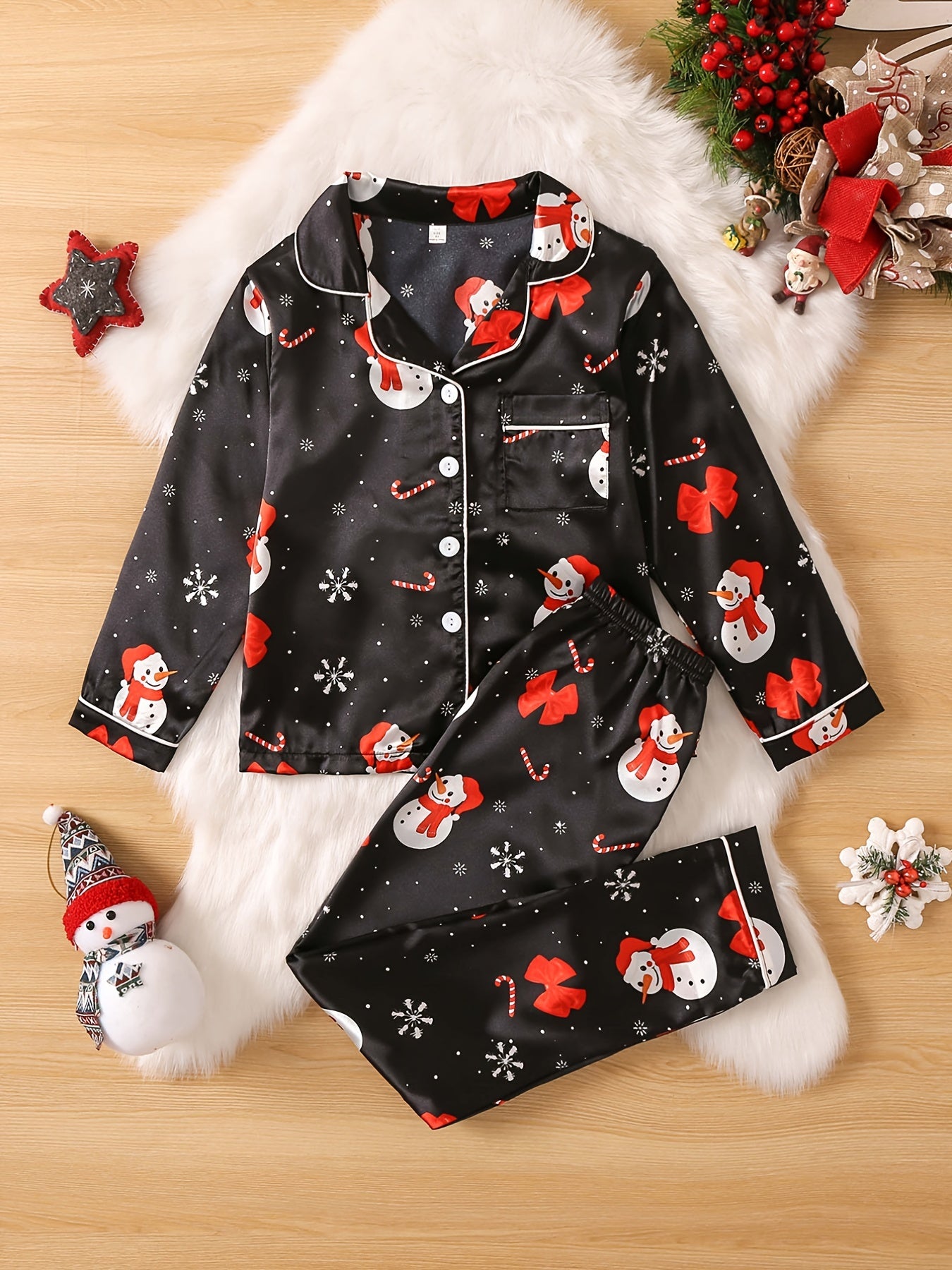 Girls Christmas Print Pajamas Set