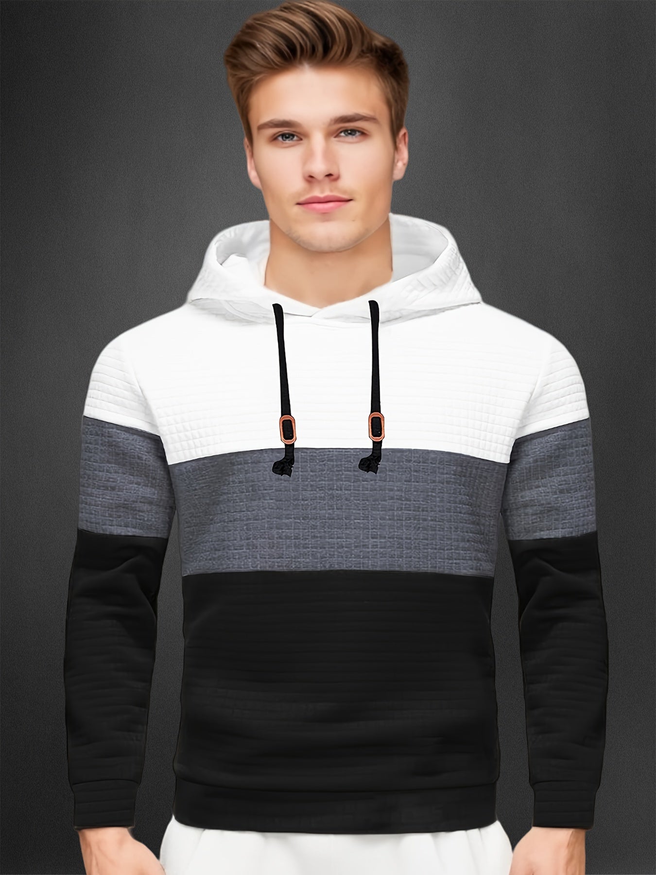 Block Hoodie Men's Casual Pullover Hooded Sweatshirt