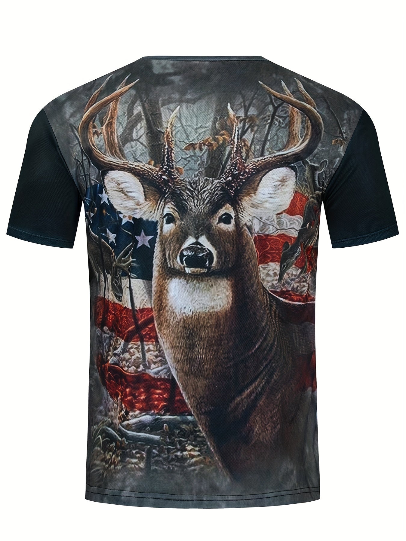 Patriotic Deer Print T Shirt for Men Comfortable 3D Print Crew Neck Tee