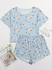 Unicorn Print Pajamas Set Short Sleeve Top & Shorts