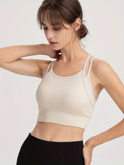 Spaghetti Strap Sports Bra Beauty Back Fitness Workout Running Crop Top