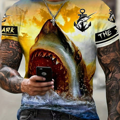 Colorful Fish Pattern Print Men's Graphic Crew Neck Active T shirt