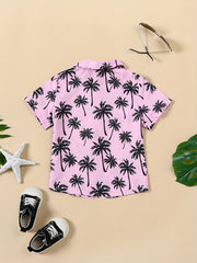 Hawaii Coconut Tree Graphic Print Boys Casual Summer Shirt