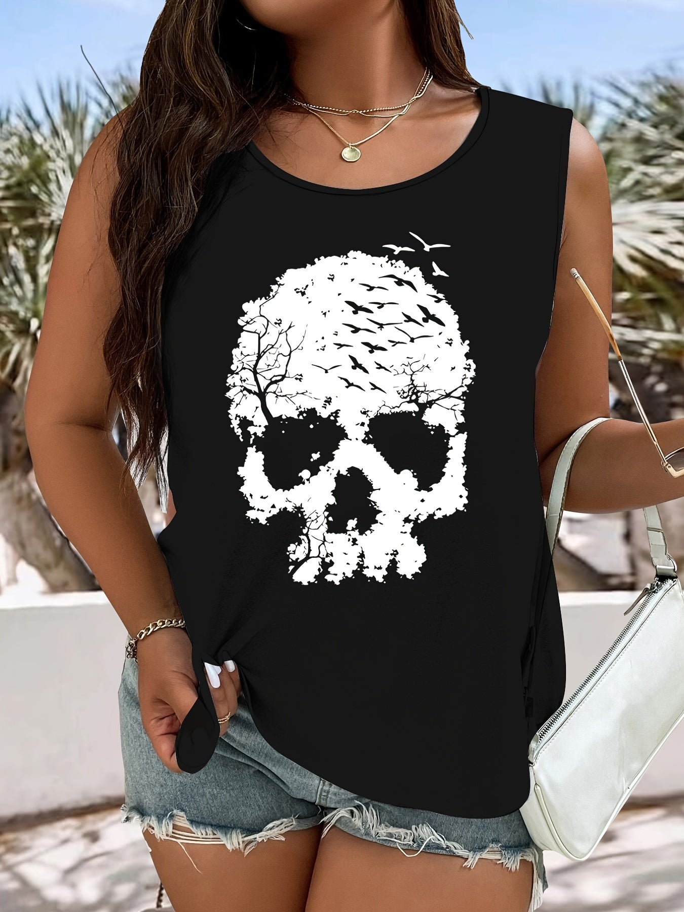 Skull Print Tank Top for Halloween
